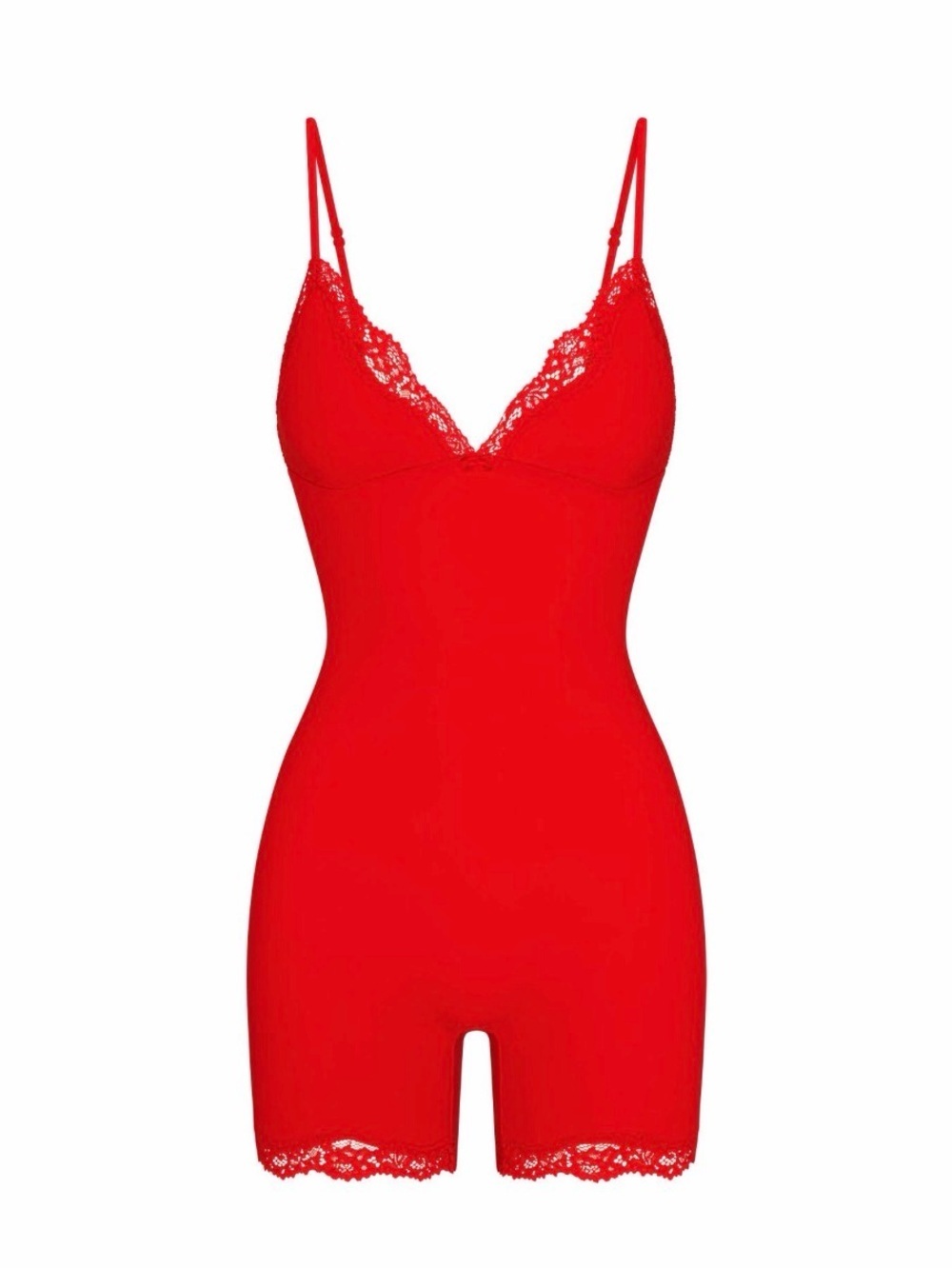 SKIMS FITS EVERYBODY LACE TRIANGLE ROMPER STYLE: OS-ONS-9554W COLOR: CAYENNE 2X